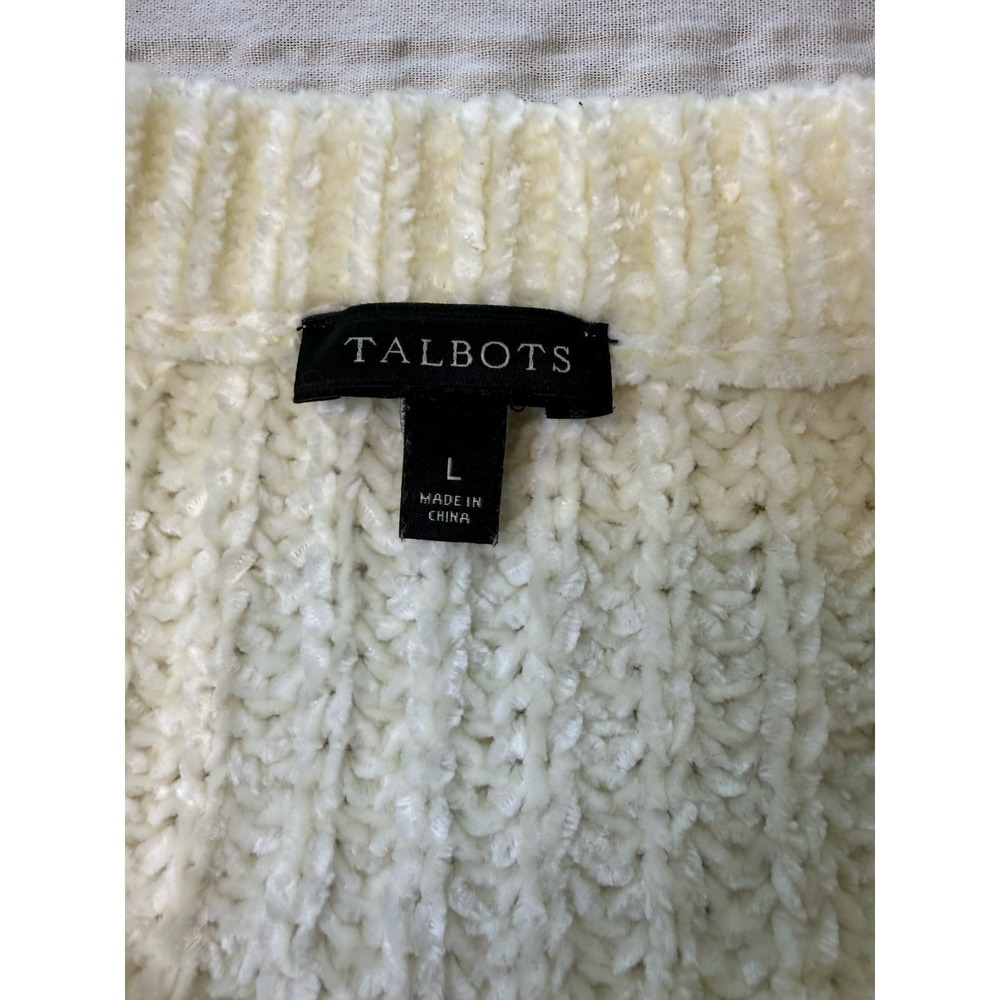 Talbots Womens L Chunky Knit Sweater Ivory Cream Textured Pullover - Picture 2 of 5